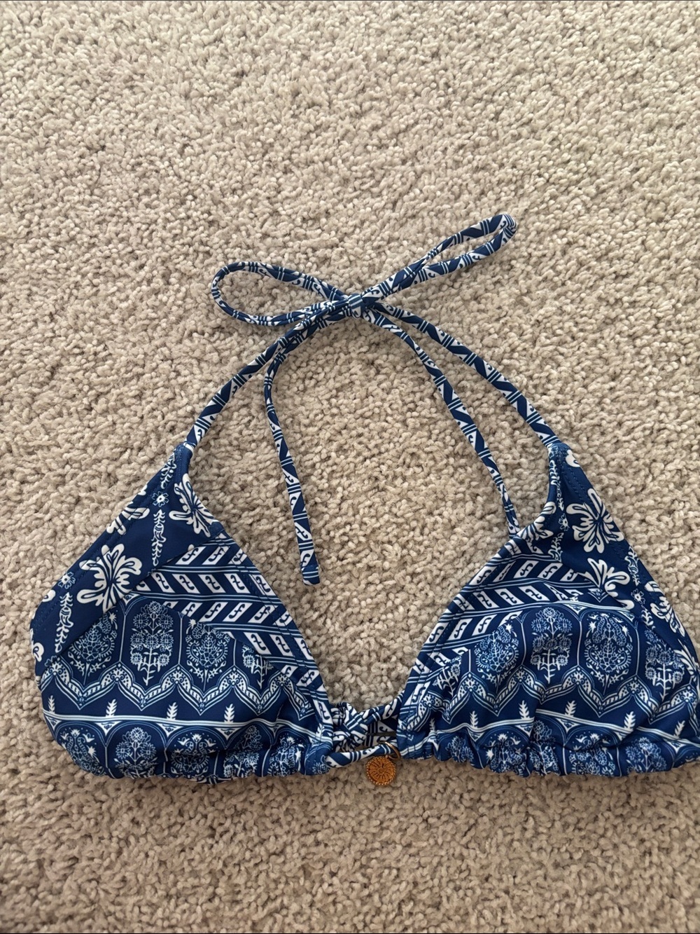 Shein Navy Blue Patterned Triangle Bikini Top